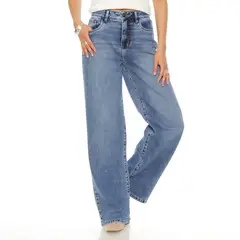 WADOS - JEANS WIDE LEG TIRO ALTO PRETINA BASICA 1 BOTON