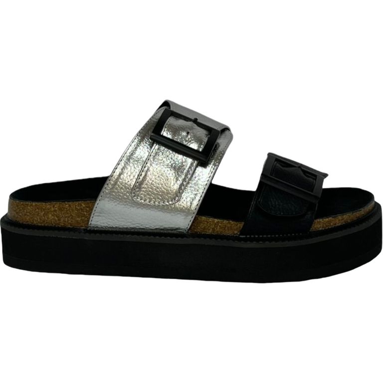 Sandalia Mujer Plateado/Negro London