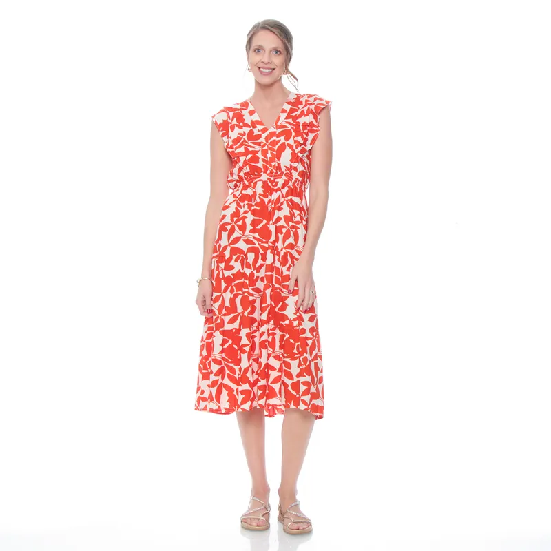 WADOS - VESTIDO LARGO MANGA CORTA ESTAMPADO ESCOTE V