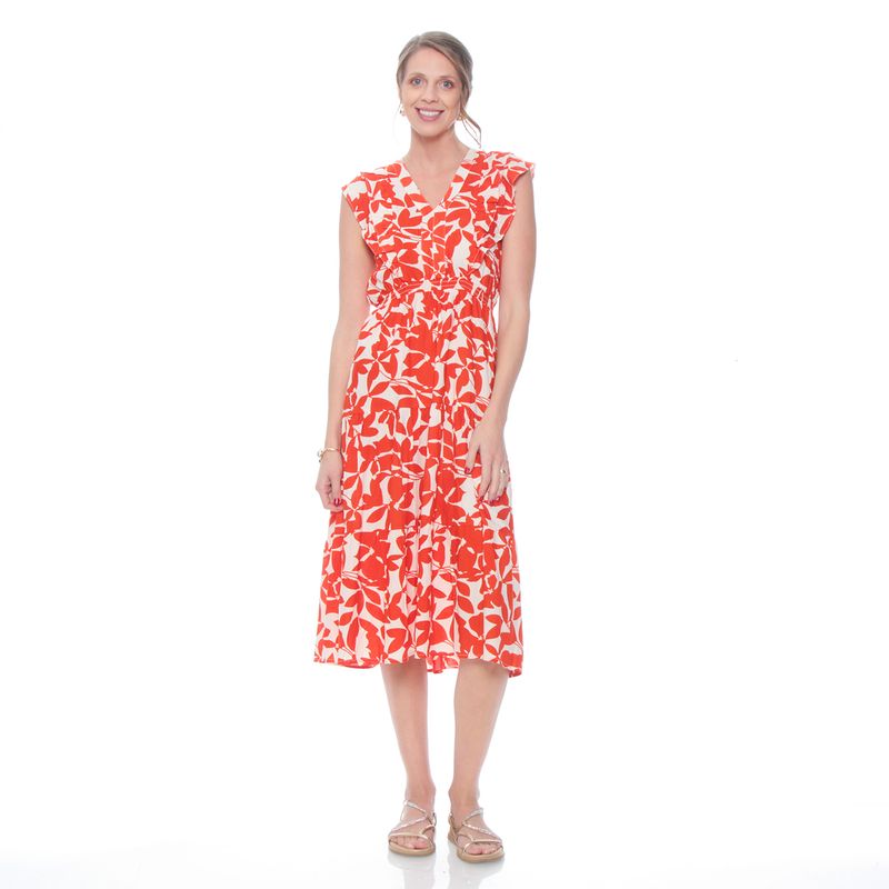 WADOS - VESTIDO LARGO MANGA CORTA ESTAMPADO ESCOTE V