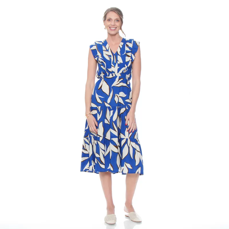 WADOS - VESTIDO LARGO MANGA CORTA ESTAMPADO ESCOTE V