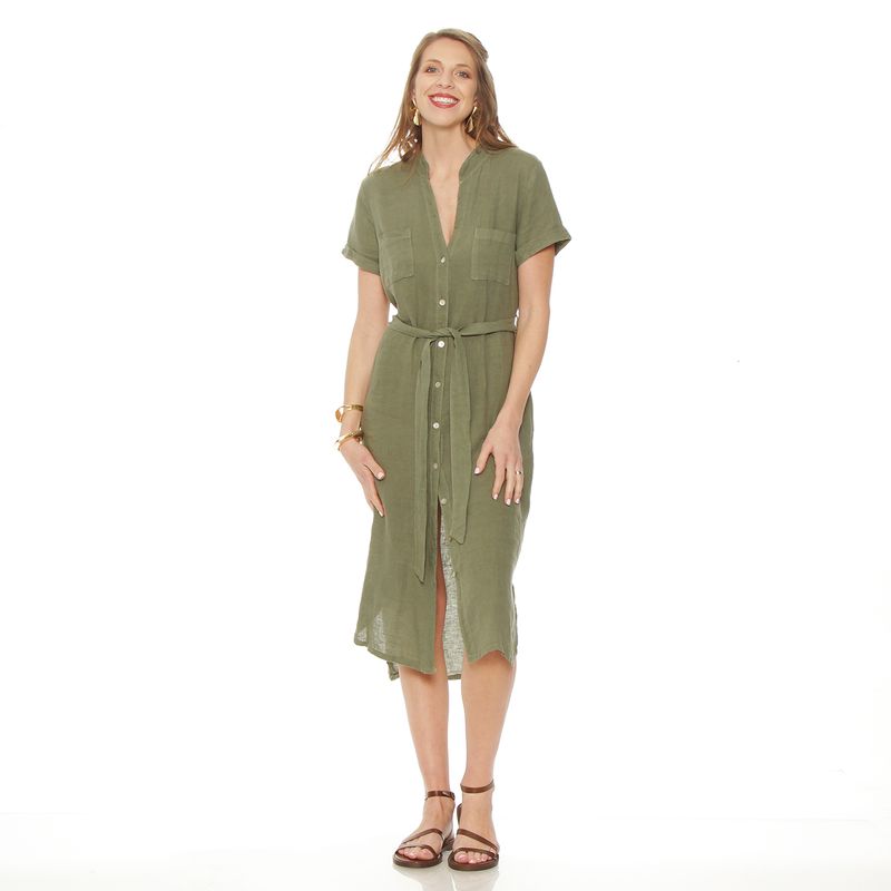 WADOS - VESTIDO CAMISERO LINO MANGA CORTA ABOTONADO EN DELANTERO