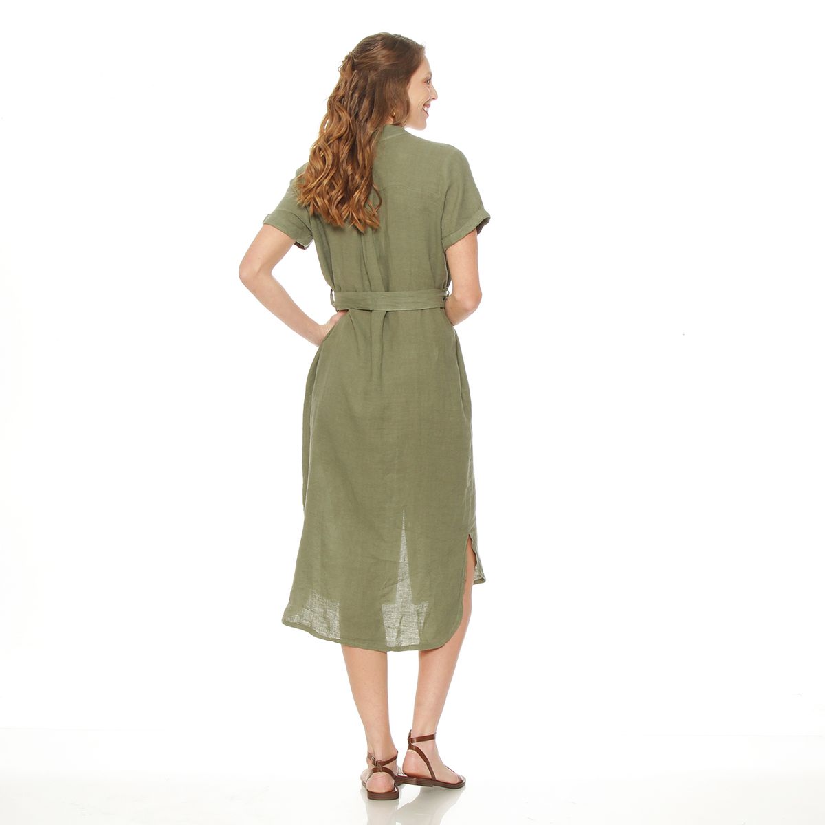 WADOS - VESTIDO CAMISERO LINO MANGA CORTA ABOTONADO EN DELANTERO