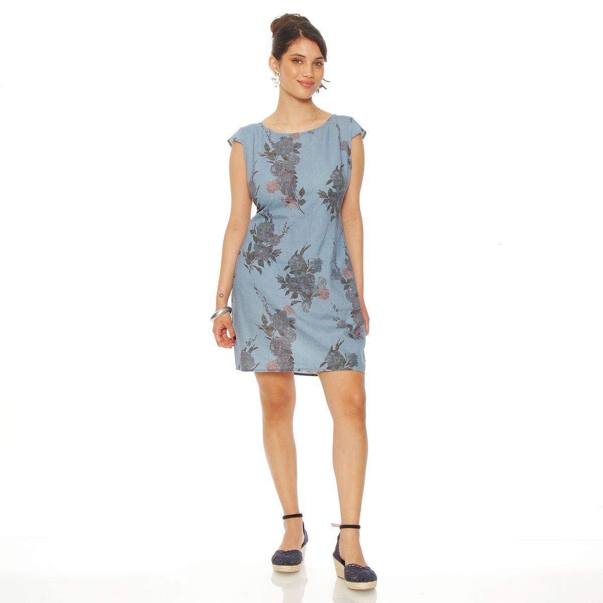 WADOS - VESTIDO MANGA CORTA LINO ESTAMPADO  ESCOTE REDONDO