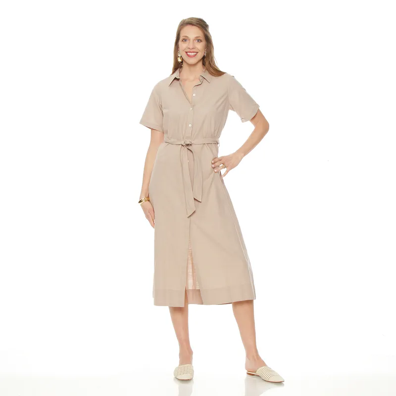 WADOS - VESTIDO CAMISERO MANGA CORTA  CON LAZO EN CINTURA