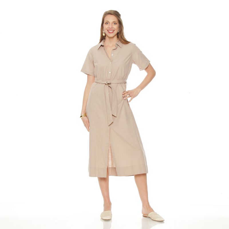 WADOS - VESTIDO CAMISERO MANGA CORTA  CON LAZO EN CINTURA