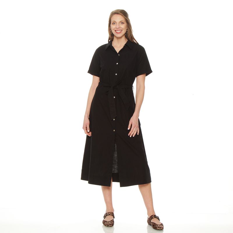 WADOS - VESTIDO CAMISERO MANGA CORTA  CON LAZO EN CINTURA