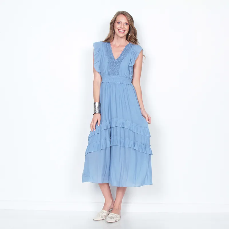WADOS - VESTIDO MANGA CORTA SOLIDO ESCOTE V
