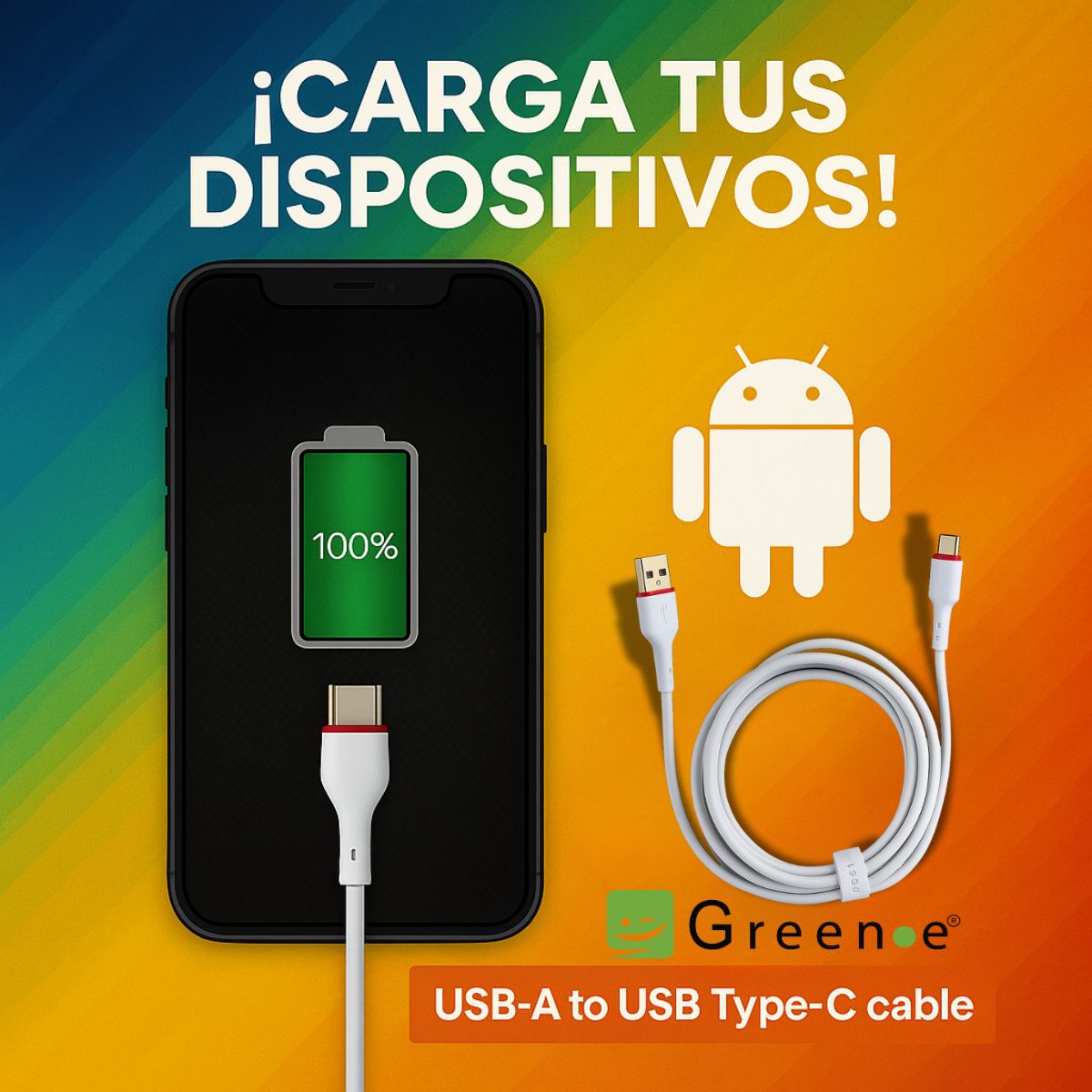 GREEN E - Cable Usb-c A Usb-a 2 Metros Carga Rápida 2.4a Green E
