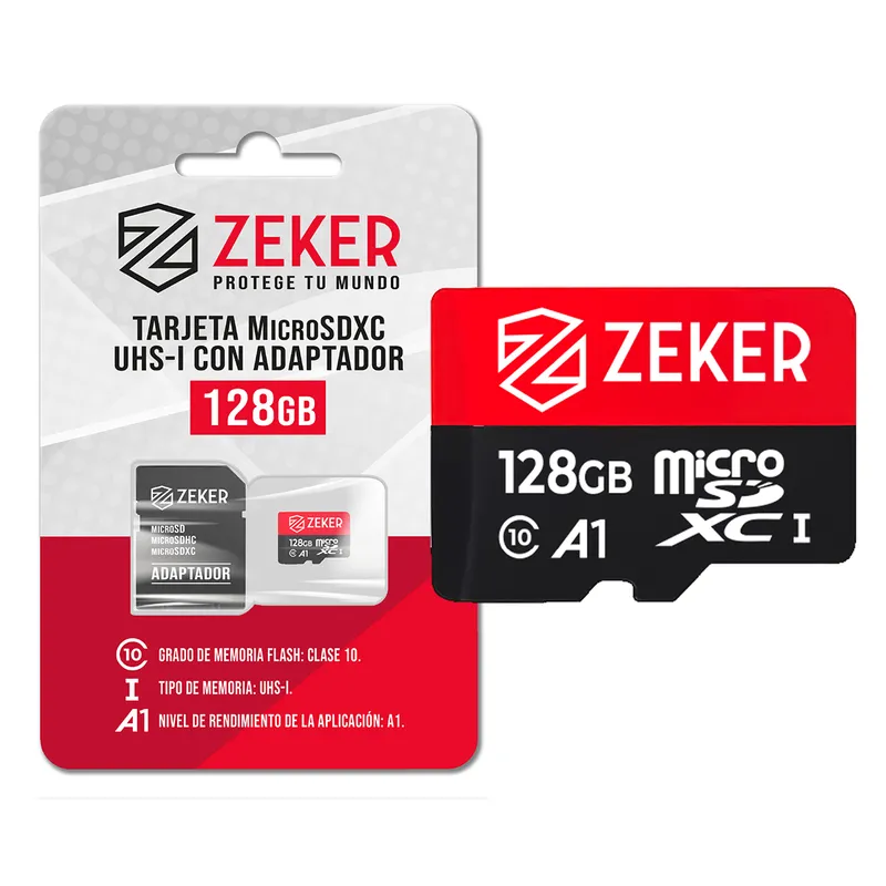 ZEKER - Tarjeta Micro Sd Memoria 128 Gb Zeker Velocidad 100mbps Adaptador SD