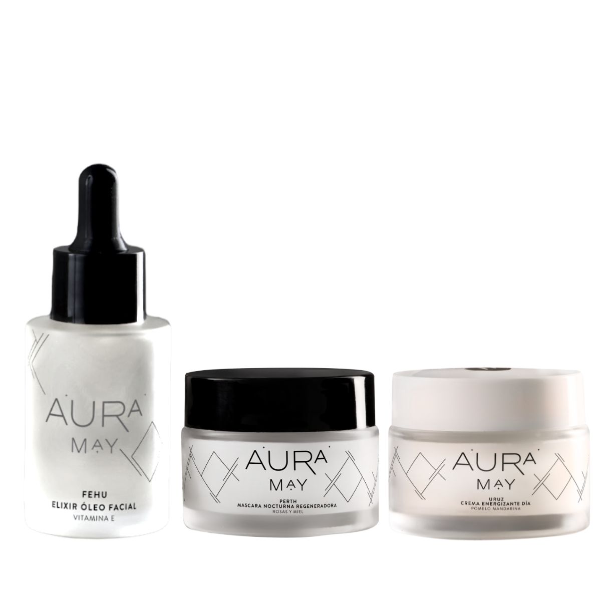 AURA MAY - Pack Crema Facial Energizante dia + Oleo Facial Iluminador + Crema Facial Noche Aura May