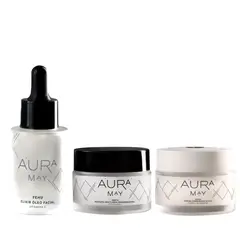 AURA MAY - Pack Crema Facial Energizante dia + Oleo Facial Iluminador + Crema Facial Noche