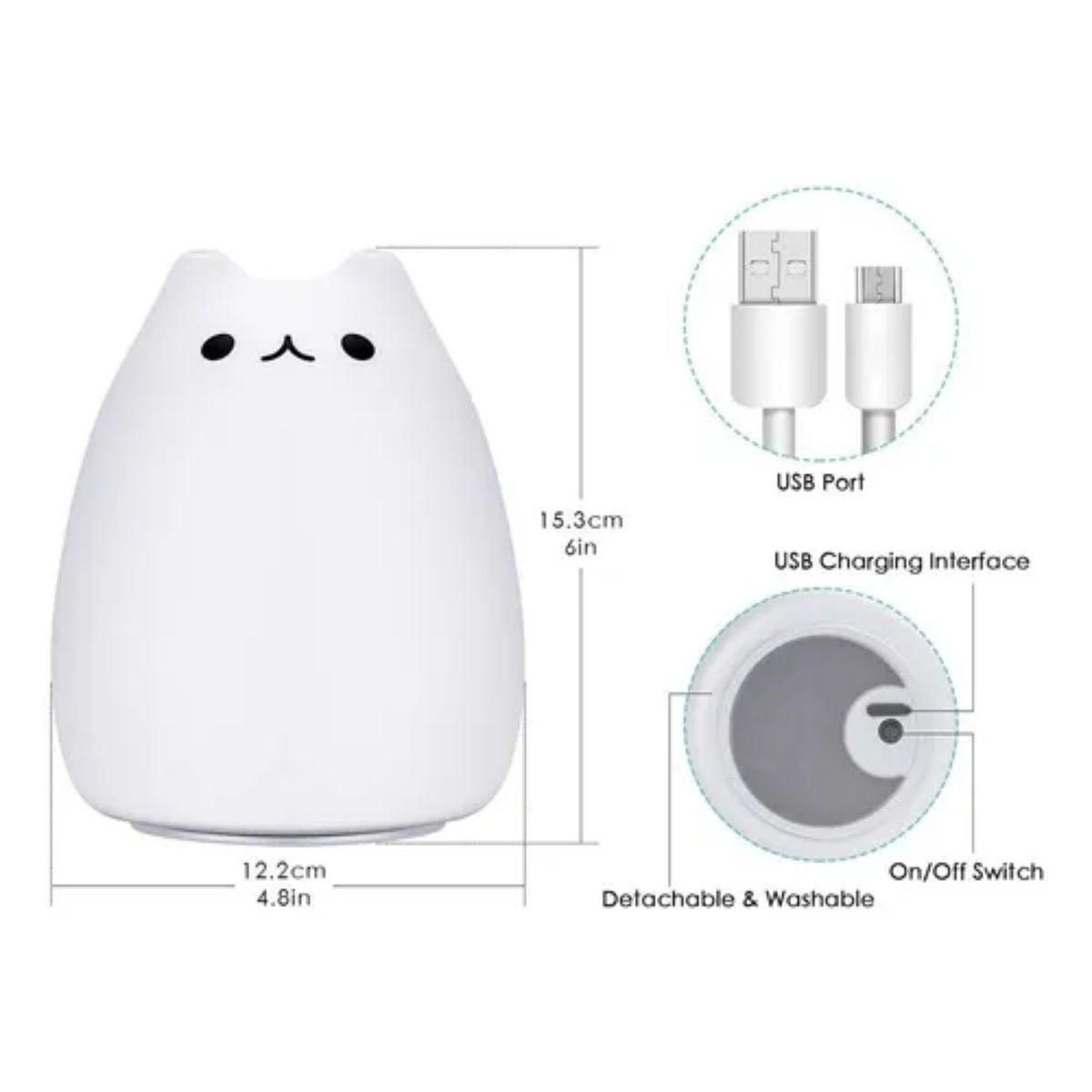 CRUSEC - Lampara Led Silicona Gato Kawaii Luz Nocturna Espanta Cuco