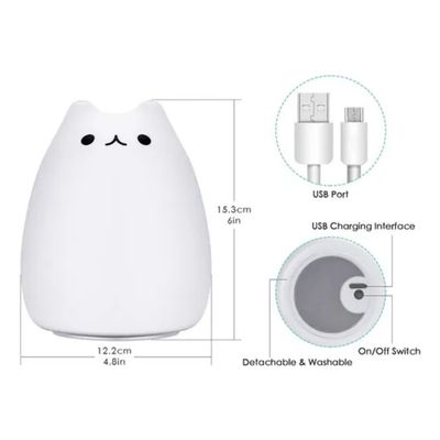 Imagen 2 del producto Lampara Led Silicona Gato Kawaii Luz Nocturna Espanta Cuco