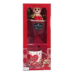 GENERICO - Set Taza Love + Osito Peluche + Rosas Regalo San Valentín