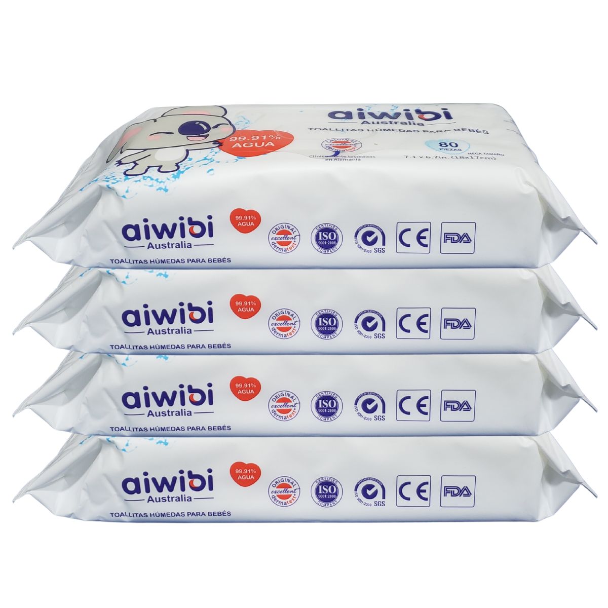 AIWIBI - 4 Paquete Toallitas Húmedas Aiwibi 99.91% Agua Pura