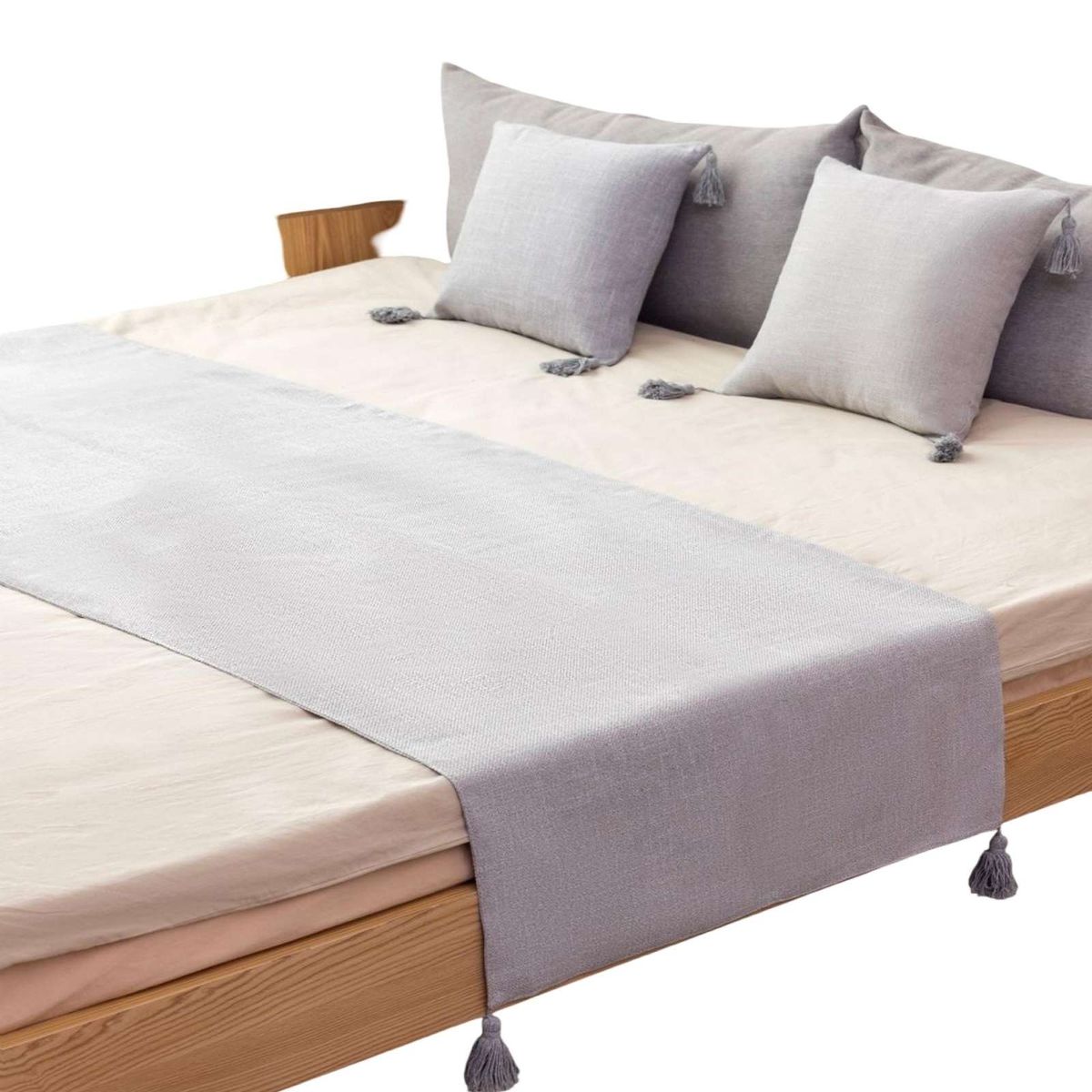 GENERICO - PIECERA SIN FUNDAS CON POMPONES GRIS