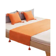 GENERICO - PIECERA MAS 2 FUNDAS CON POMPONES NARANJA