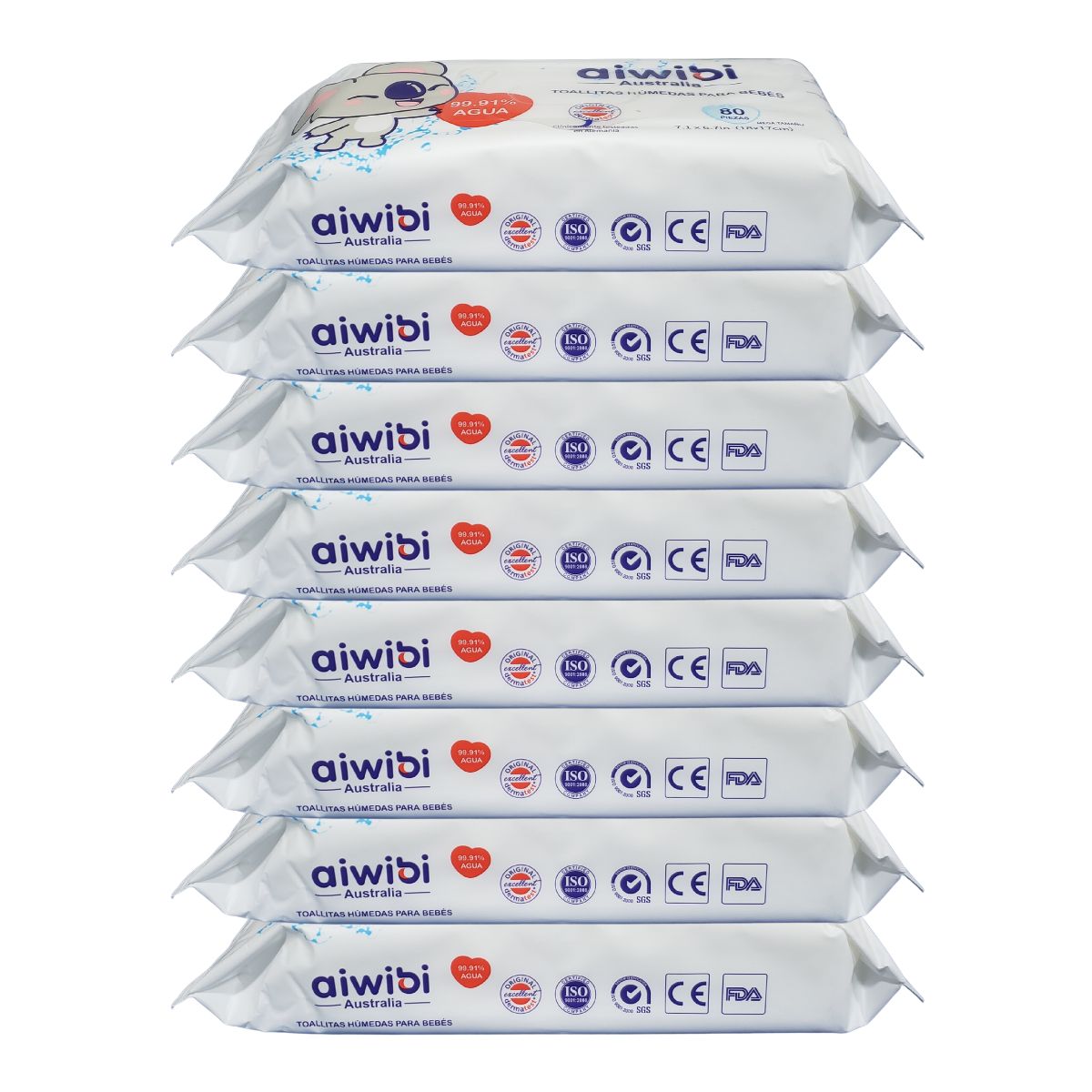 AIWIBI - 8 Paquete Toallitas Húmedas Aiwibi 99.91% Agua Pura