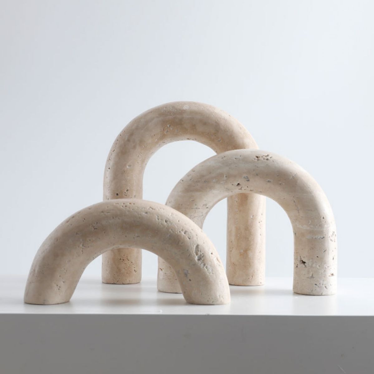 SANTU HOME & DECO - Set 3 Arcos Figura Deco Estilo Marmol Travertino