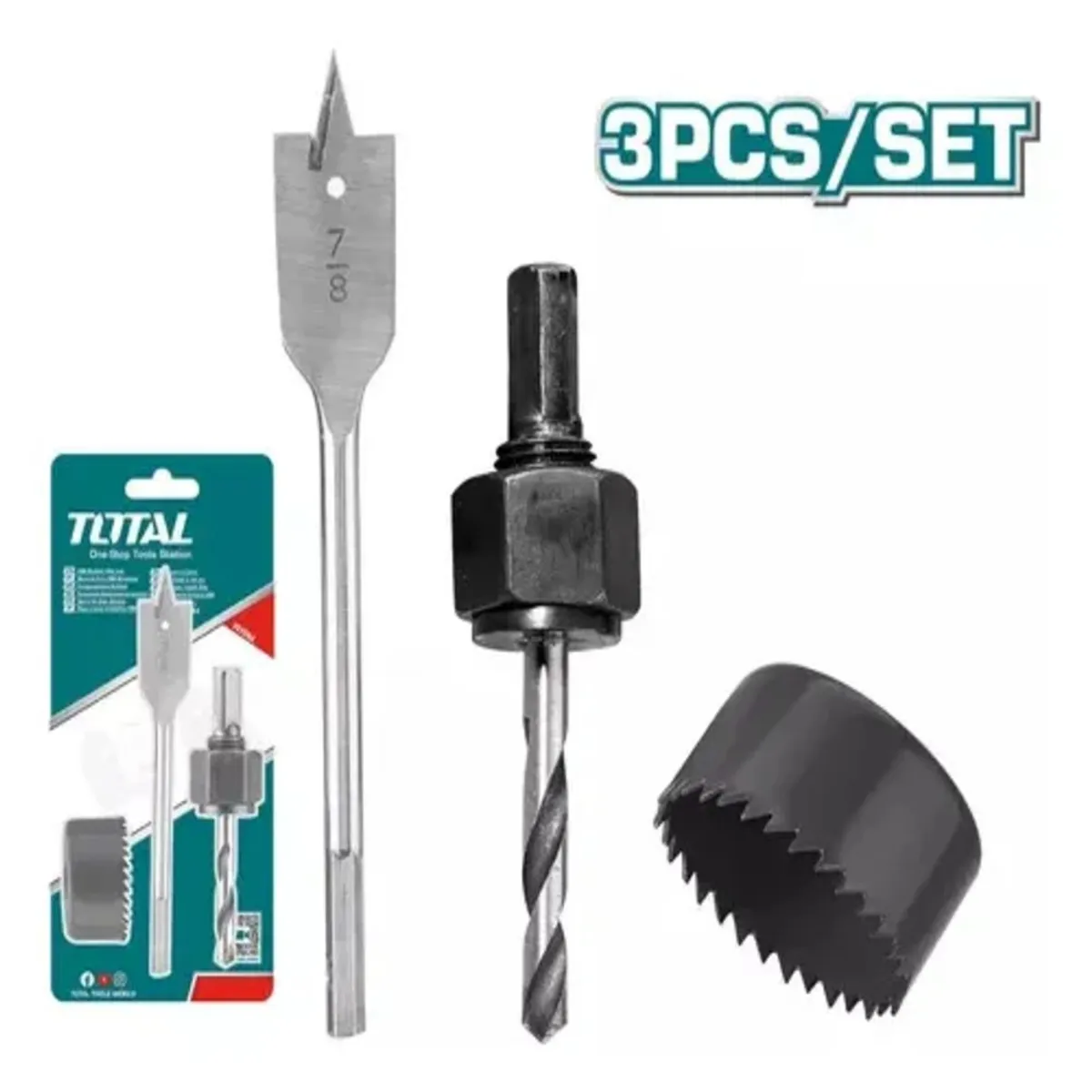 TOTAL TOOLS - Kit Broca Sierra Copa Chapa Instalación Cerradura 3pcs Total