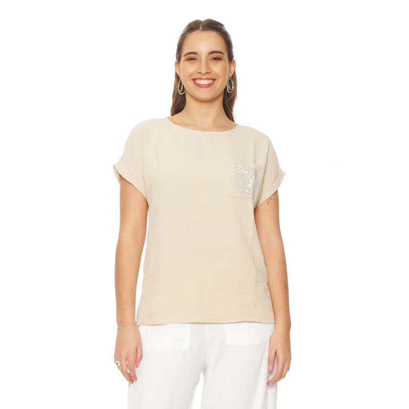 WADOS - BLUSA MANGA CORTA SOLIDO ESCOTE REDONDO