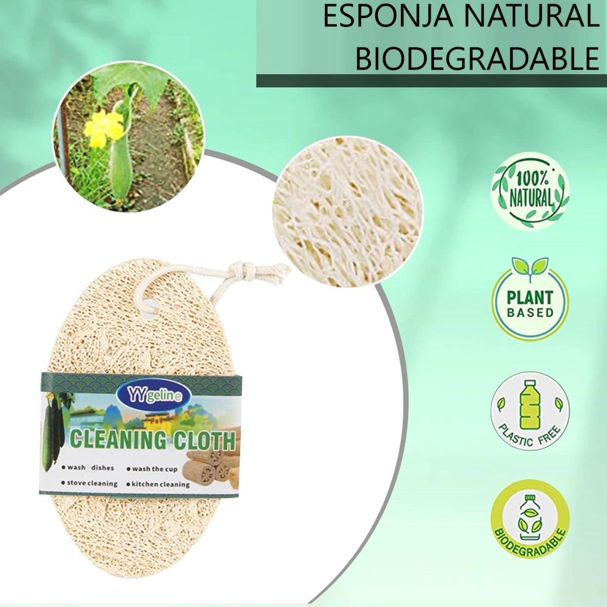 WAKESHOME - 5 Esponjas Organica Para Fregar La Cocina Suave Y Absorbente