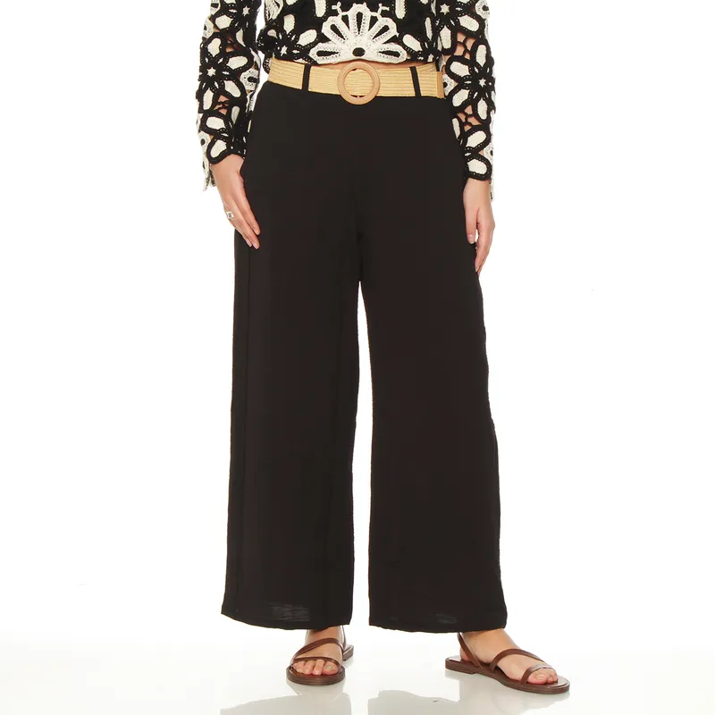 WADOS - PANTALON WIDE LEG TIRO ALTO PRETINA BASICA  CON CINTURON