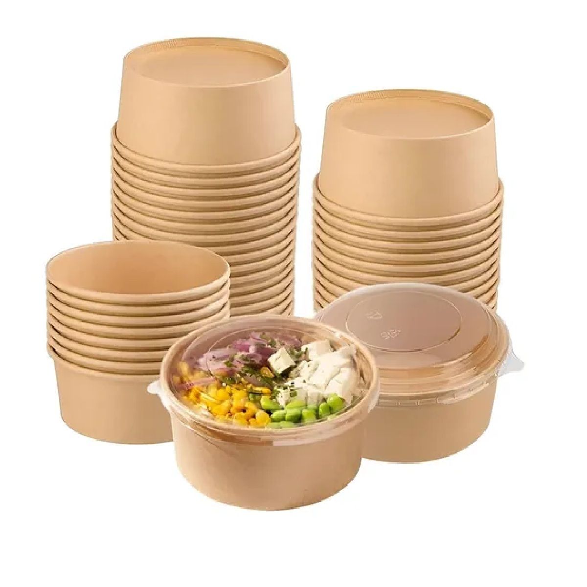 PASTELERIUSCL - 50 Bowl Con Tapa Bowl Plastico Polipapel Kraft Envase 500cc Bowl Kraft Bowl Plástico Bowl Desechable