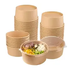 PASTELERIUSCL - 50 Bowl Con Tapa Bowl Plastico Polipapel Kraft Envase 500cc Bowl Kraft Bowl Plástico Bowl Desechable
