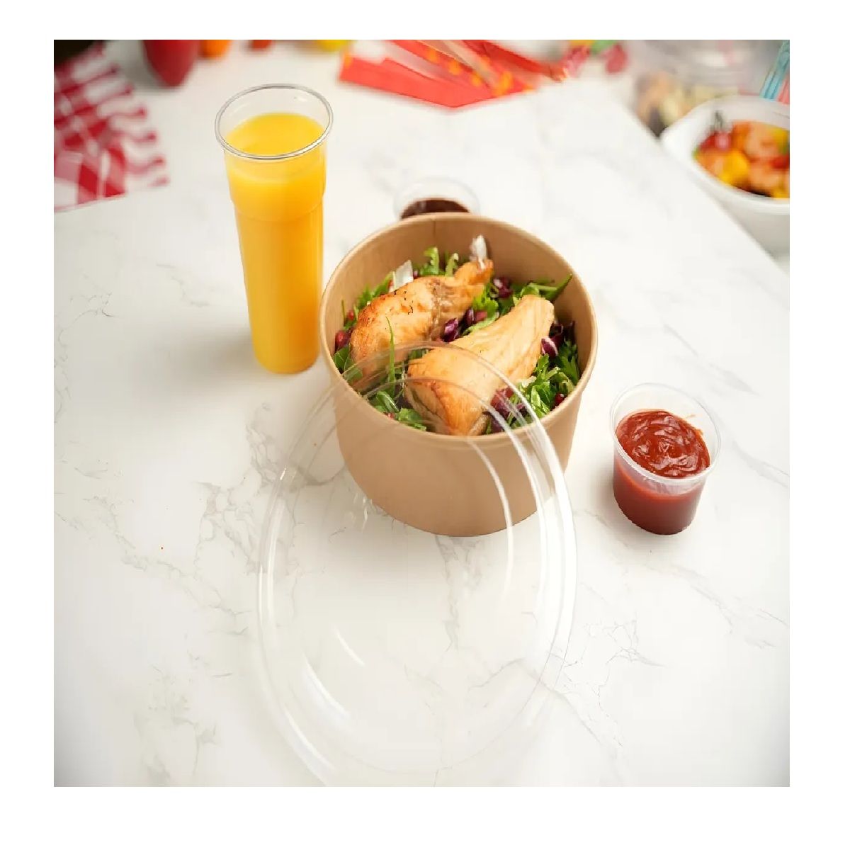 PASTELERIUSCL - 50 Bowl Con Tapa Bowl Plastico Polipapel Kraft Envase 500cc Bowl Kraft Bowl Plástico Bowl Desechable