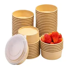 PASTELERIUSCL - 100 Bowl Con Tapa Bowl Plastico Polipapel Kraft Envase 500cc Bowl Kraft Bowl Plásticos Desechables