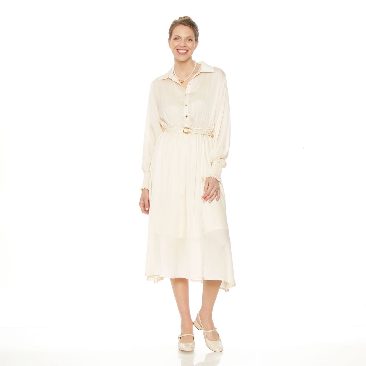 WADOS - VESTIDO MANGA LARGA ABOTONADO CON CINTURON