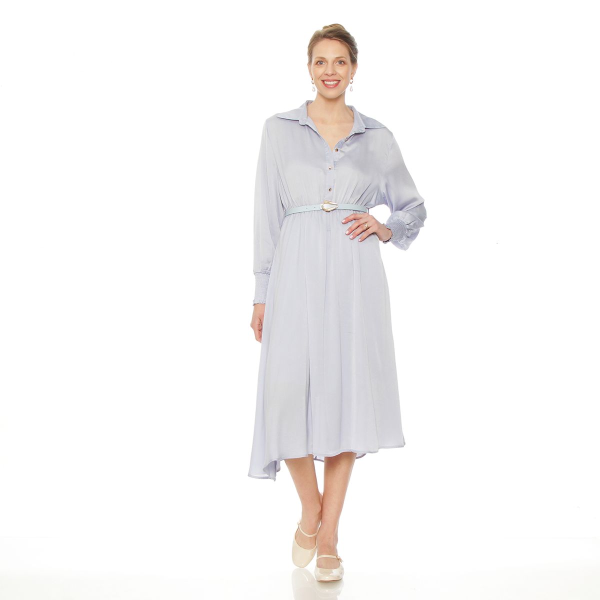 WADOS - VESTIDO MANGA LARGA ABOTONADO CON CINTURON