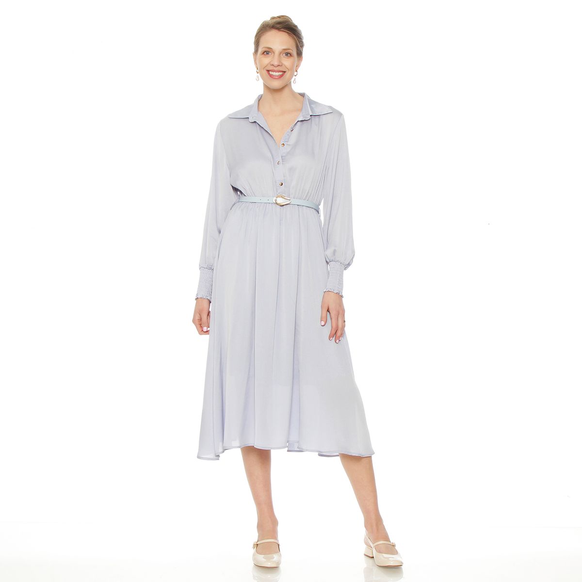 WADOS - VESTIDO MANGA LARGA ABOTONADO CON CINTURON