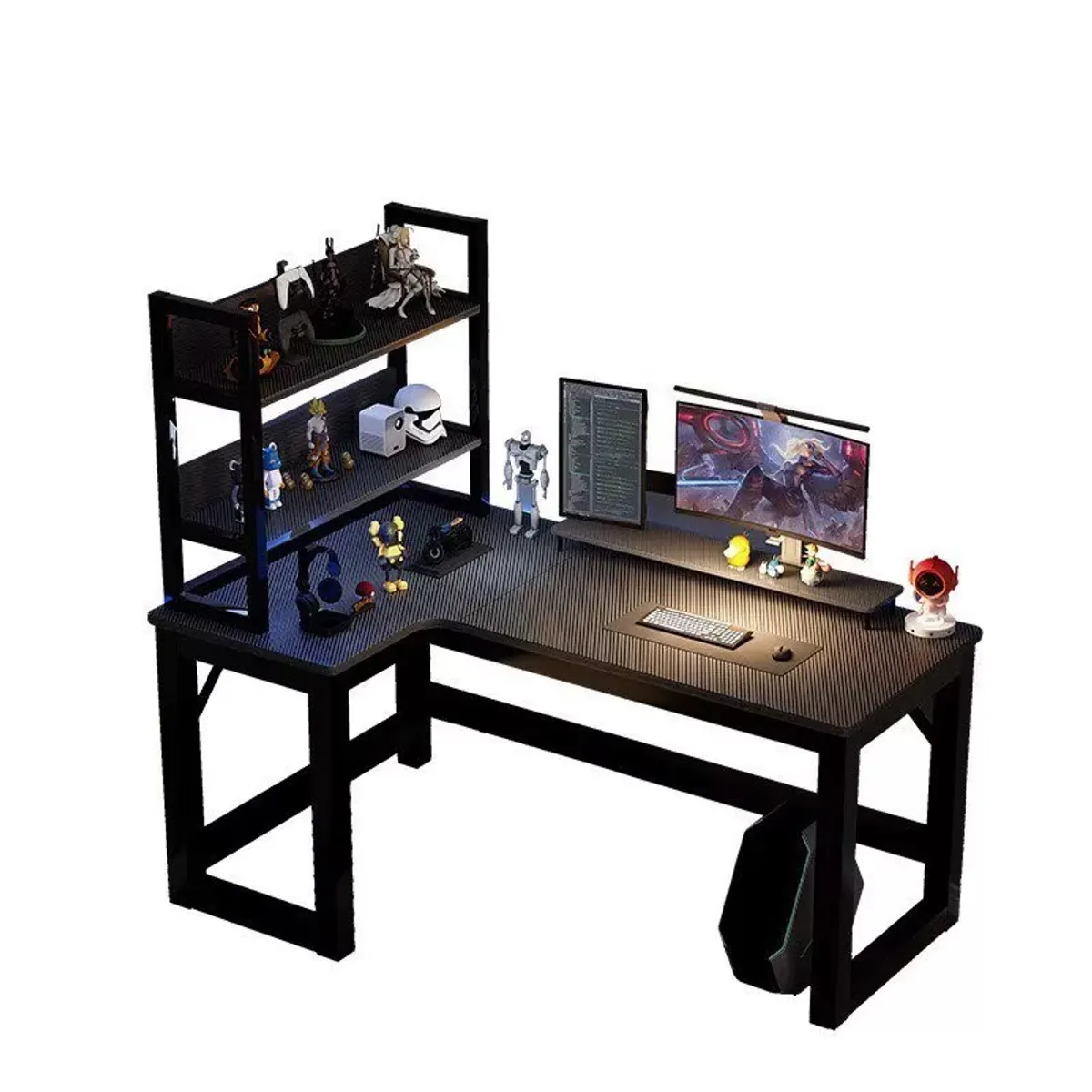 GENERICO - Escritorio Esquinero En Forma L Con Estantes 120cm NEGRO