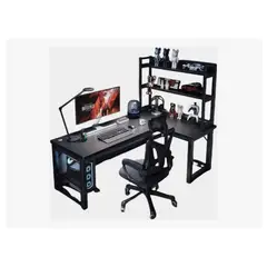 GENERICO - Escritorio Esquinero En Forma L Con Estantes 120cm NEGRO