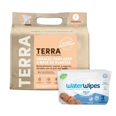 TERRA - Pack Pañales Biodegradables RN + Tripack WaterWipes