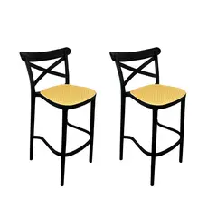 ALAIA HOME - Pack 2 Taburetes Bar Crossback Negra Asiento Beige