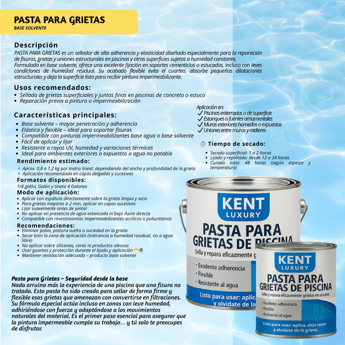 KENT - Pasta para grietas de piscinas 1,6 KILOS