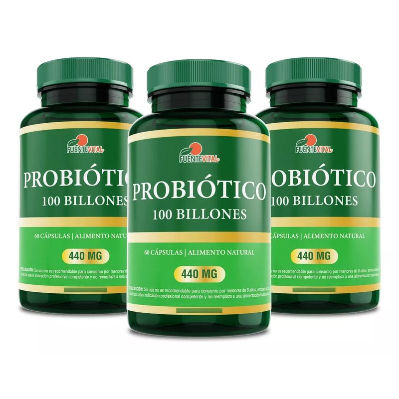 FUENTEVITAL - Pack 3 Probiótico Digestivo 100 Billones 60 Cápsulas
