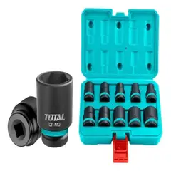 TOTAL TOOLS - Juego Set De Dados Corto De Impacto 12 10 Piezas