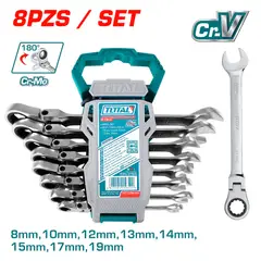 TOTAL TOOLS - Juego De Llaves Articulada Corona Con Chicharra 8 Pcs Total