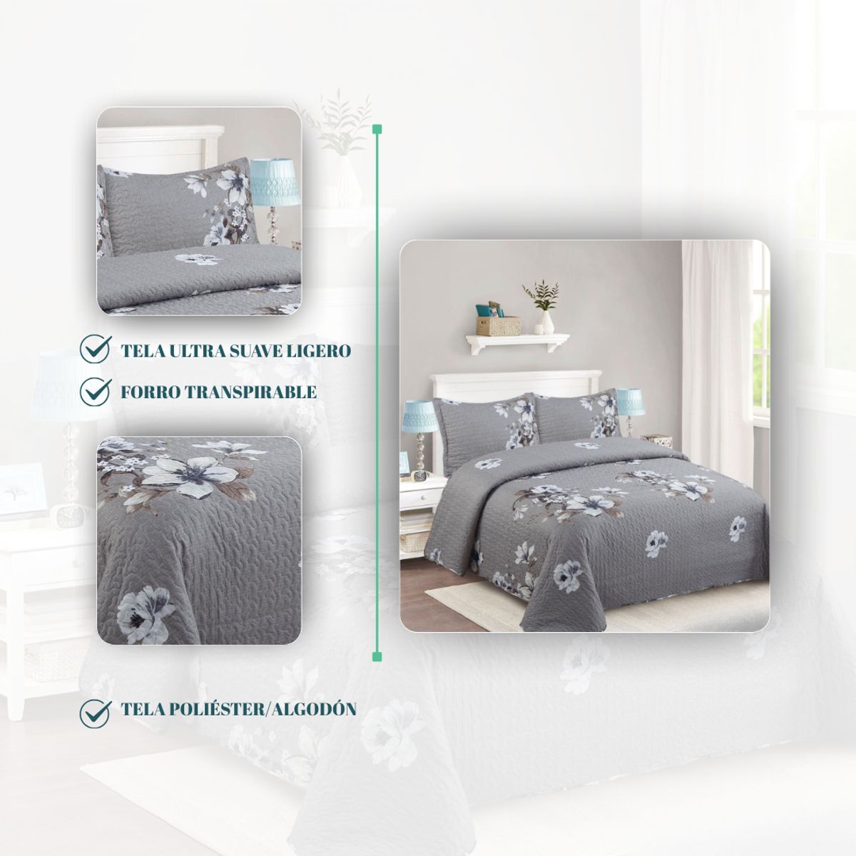 GENERICO - Cubrecama Verano 2 Plazas Quilt De Diseños Estampados