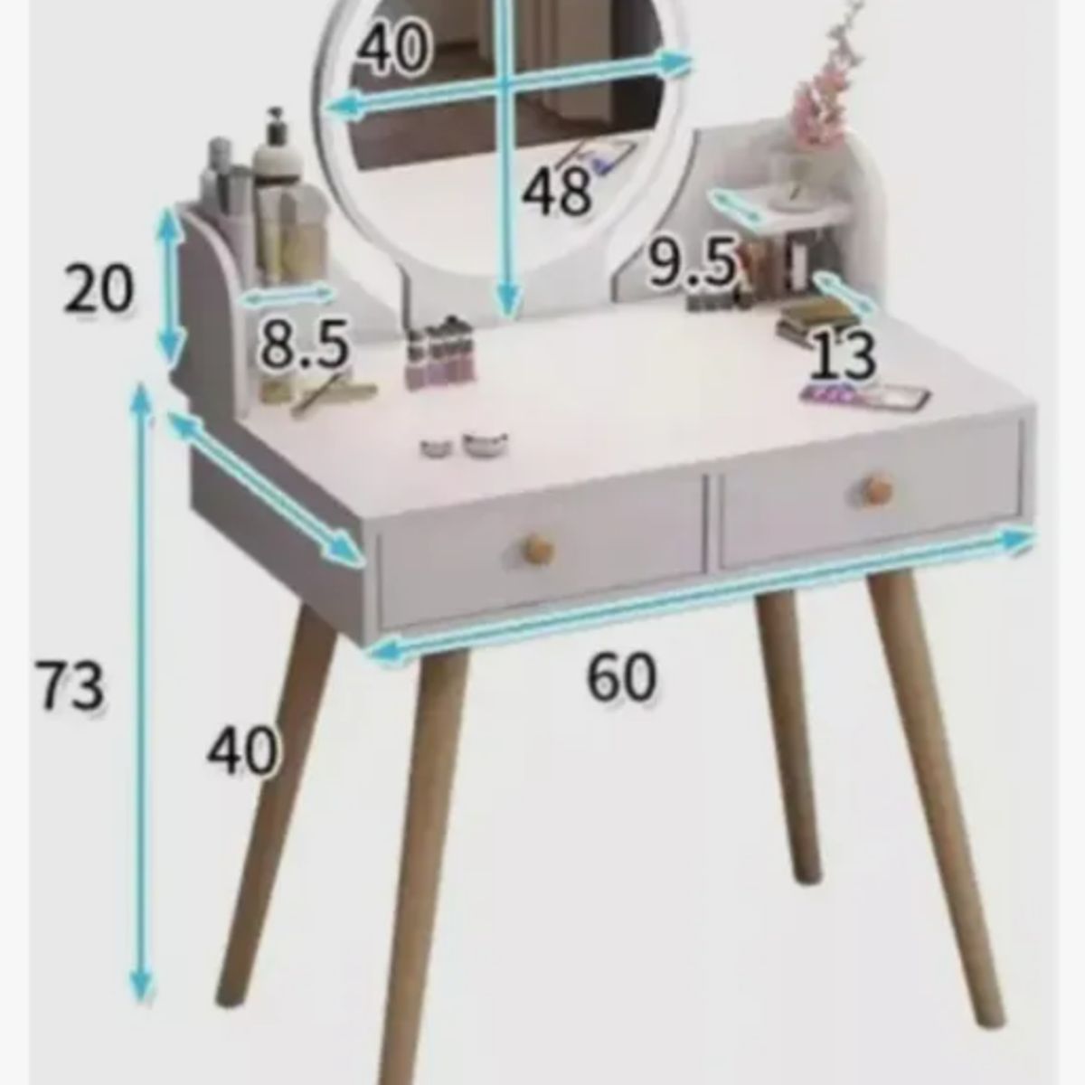 GENERICO - Tocador Moderno De Madera Con Espejo Led Y Taburete Incluido Blanco