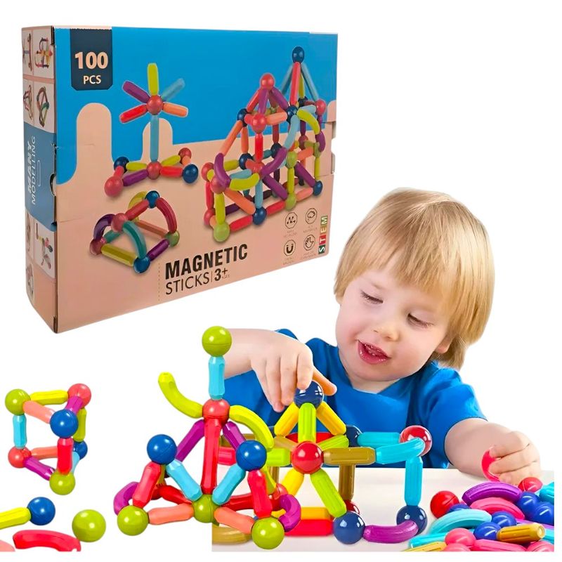 GENERICO - 100 bloques magneticos varillas y pelotas para niños