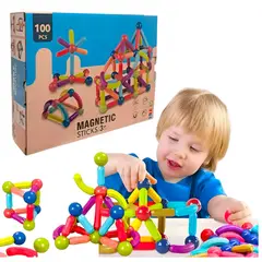 GENERICO - 100 bloques magneticos varillas y pelotas para niños