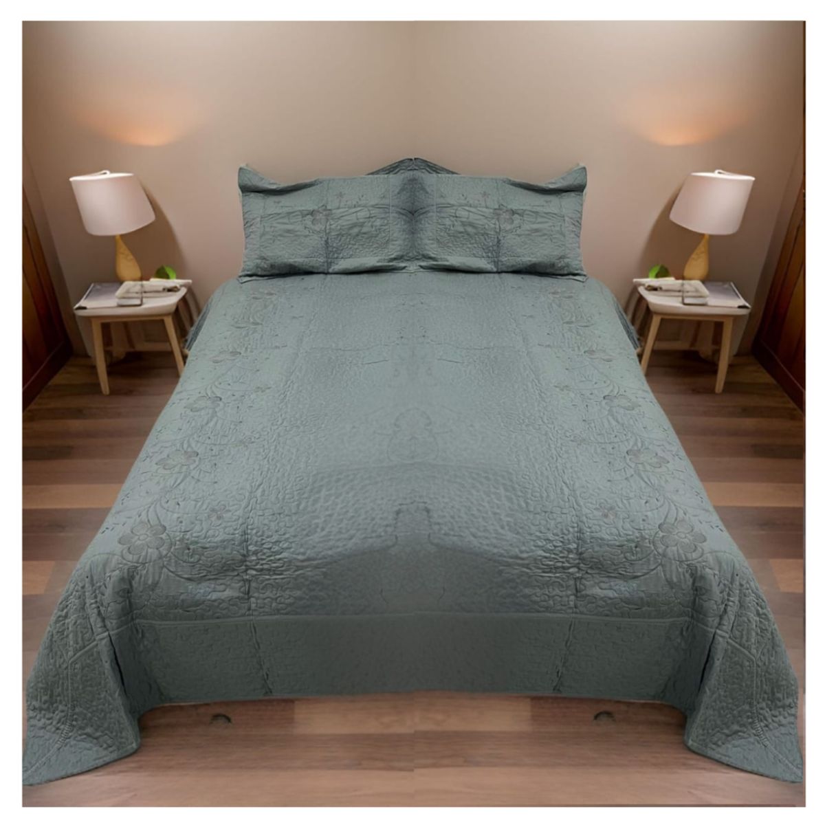 GENERICO - Cubrecama Verano 2 Plazas Quilt De Diseños Bordados