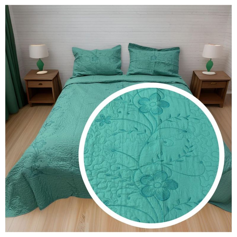 GENERICO - Cubrecama Verano 2 Plazas Quilt De Diseños Bordados