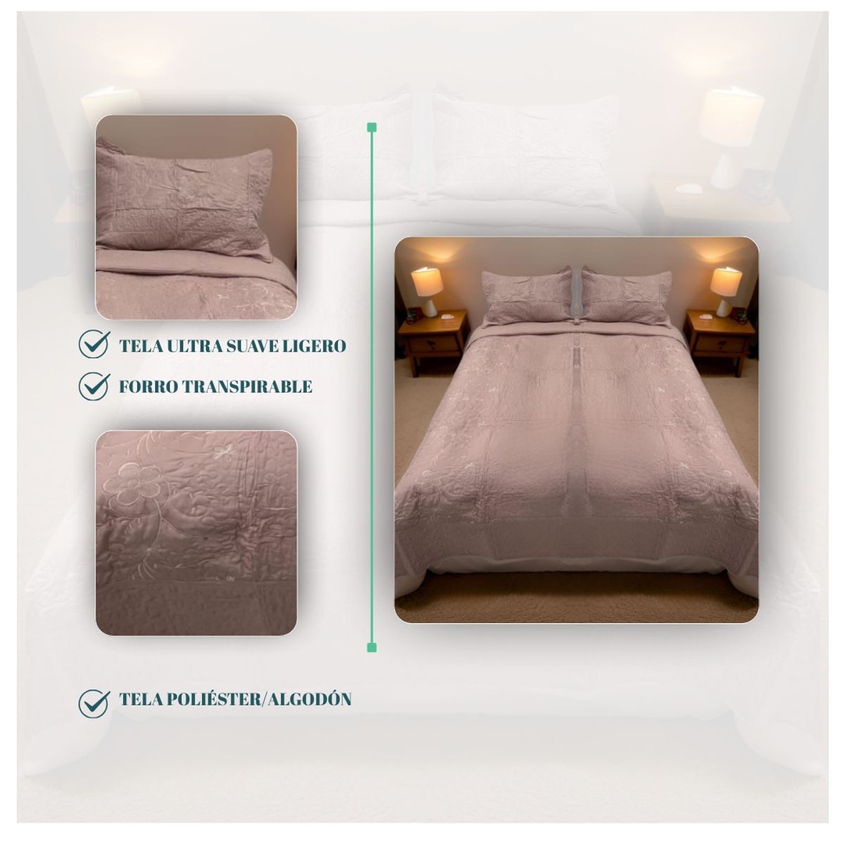 GENERICO - Cubrecama Verano 2 Plazas Quilt De Diseños Bordados